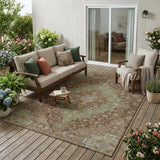 5' X 8' Chocolate And Olive Green Medallion Washable Indoor Outdoor Area Rug