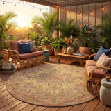 8' Copper And Gold Round Medallion Washable Indoor Outdoor Area Rug