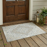 3' X 5' Ivory And Taupe Medallion Washable Indoor Outdoor Area Rug