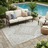 5' X 8' Ivory And Taupe Medallion Washable Indoor Outdoor Area Rug