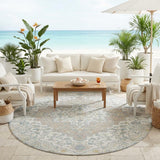 8' Ivory And Taupe Round Medallion Washable Indoor Outdoor Area Rug