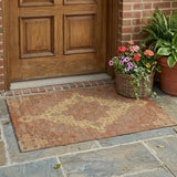 3' X 5' Orange And Gold Medallion Washable Indoor Outdoor Area Rug