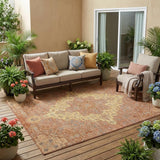 5' X 8' Orange And Gold Medallion Washable Indoor Outdoor Area Rug