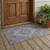 3' X 5' Purple And Plum Medallion Washable Indoor Outdoor Area Rug