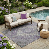 5' X 8' Purple And Plum Medallion Washable Indoor Outdoor Area Rug