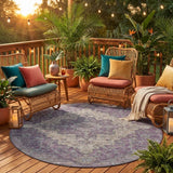 8' Purple And Plum Round Medallion Washable Indoor Outdoor Area Rug