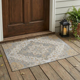 3' X 5' Silver And Gray Medallion Washable Indoor Outdoor Area Rug