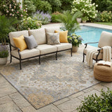 5' X 8' Silver And Gray Medallion Washable Indoor Outdoor Area Rug