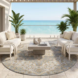 8' Silver And Gray Round Medallion Washable Indoor Outdoor Area Rug