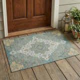 3' X 5' Teal Blue And Sky Blue Medallion Washable Indoor Outdoor Area Rug