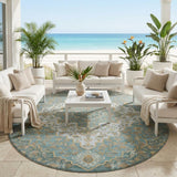 8' Teal Blue And Sky Blue Round Medallion Washable Indoor Outdoor Area Rug