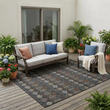5' X 8' Black And Charcoal Geometric Washable Indoor Outdoor Area Rug