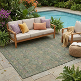5' X 8' Green And Olive Green Geometric Washable Indoor Outdoor Area Rug