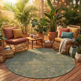 8' Green And Olive Green Round Geometric Washable Indoor Outdoor Area Rug