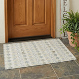3' X 5' Ivory And Wheat Geometric Washable Indoor Outdoor Area Rug