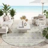 8' Ivory And Wheat Round Geometric Washable Indoor Outdoor Area Rug