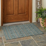3' X 5' Teal Blue And Charcoal Geometric Washable Indoor Outdoor Area Rug
