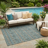 5' X 8' Teal Blue And Charcoal Geometric Washable Indoor Outdoor Area Rug