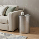 22" Silver Hammered Iron Round Drum End Table
