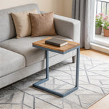 26" Natural and Blue Wood and Iron End Table