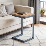 22" Natural and Blue Wood and Iron End Table