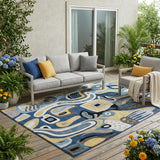 5' X 8' Blue And Navy Blue Abstract Washable Indoor Outdoor Area Rug