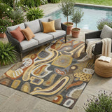 5' X 8' Coffee And Chocolate Abstract Washable Indoor Outdoor Area Rug
