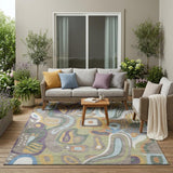 5' X 8' Green And Sage Abstract Washable Indoor Outdoor Area Rug