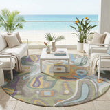 8' Green And Sage Round Abstract Washable Indoor Outdoor Area Rug