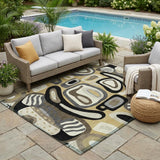 5' X 8' Gold And Brown Abstract Washable Indoor Outdoor Area Rug