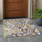 3' X 5' Plum And Green Abstract Washable Indoor Outdoor Area Rug