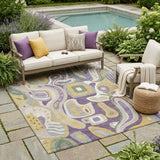 5' X 8' Plum And Green Abstract Washable Indoor Outdoor Area Rug