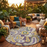 8' Plum And Green Round Abstract Washable Indoor Outdoor Area Rug