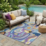 5' X 8' Purple And Plum Abstract Washable Indoor Outdoor Area Rug