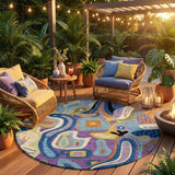8' Purple And Plum Round Abstract Washable Indoor Outdoor Area Rug