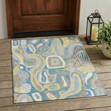 3' X 5' Teal Blue And Blue Abstract Washable Indoor Outdoor Area Rug