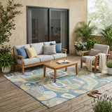 5' X 8' Teal Blue And Blue Abstract Washable Indoor Outdoor Area Rug