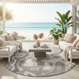 8' Taupe And Beige Round Abstract Washable Indoor Outdoor Area Rug