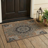 3' X 5' Chocolate And Black Floral Medallion Washable Indoor Outdoor Area Rug