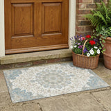 3' X 5' Ivory And Gray Floral Medallion Washable Indoor Outdoor Area Rug