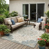 5' X 8' Ivory And Gray Floral Medallion Washable Indoor Outdoor Area Rug