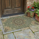 3' X 5' Olive Green And Chocolate Floral Medallion Washable Indoor Outdoor Area Rug