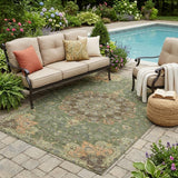 5' X 8' Olive Green And Chocolate Floral Medallion Washable Indoor Outdoor Area Rug