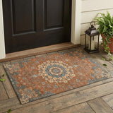 3' X 5' Orange And Charcoal Floral Medallion Washable Indoor Outdoor Area Rug