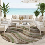 8' Chocolate And Brown Round Striped Washable Indoor Outdoor Area Rug