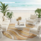 8' Copper And Gold Round Striped Washable Indoor Outdoor Area Rug