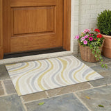 3' X 5' Ivory And Wheat Striped Washable Indoor Outdoor Area Rug