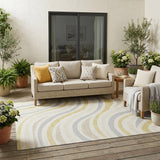 5' X 8' Ivory And Wheat Striped Washable Indoor Outdoor Area Rug