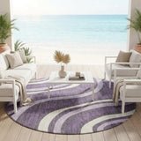 8' Plum And Purple Round Striped Washable Indoor Outdoor Area Rug