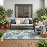 5' X 8' Teal Blue And Taupe Striped Washable Indoor Outdoor Area Rug